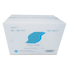 GEN Small Roll Toilet Paper - 1-Ply, 1,500 Sheets per Roll, 60 Rolls/Case - Commercial Bath Tissue for Dispensers