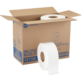 Pacific Blue® Basic 2-Ply Toilet Paper – Jumbo Jr. Rolls, 8 Rolls per Pack, Soft & Strong Bath Tissue for Home or Office