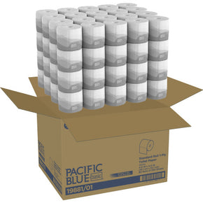 Georgia-Pacific Pacific Blue Basic 1-Ply Toilet Paper - 550 Sheets/Roll, 80 Rolls/Carton - Septic Safe, Commercial-Grade Bath Tissue for High-Traffic Restrooms