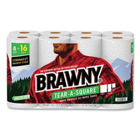 Brawny Tear-A-Square 2-Ply Paper Towels - 8 Rolls (120 Sheets/Roll) | Strong, Absorbent Kitchen Towels for Cleaning & Spills