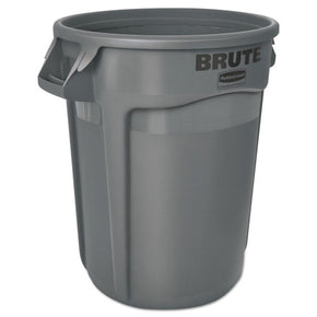 Rubbermaid Commercial Brute 32-Gallon Gray Trash Can - Heavy-Duty Round Vented Waste Container with Lid Ring - Industrial Strength for Janitorial, Restaurant & Office Use