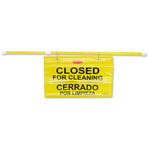 Rubbermaid Commercial Multi-Lingual Safety Sign - 13" x 50" Yellow Hanging Caution Sign - OSHA-Compliant Site Warning Sign for Construction, Warehouse & Facility Safet